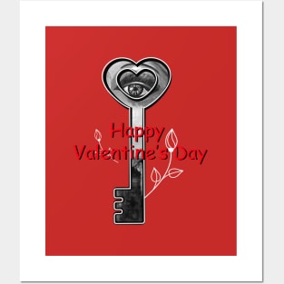 Happy Valentines Day Gift with the Key & Flowers Posters and Art